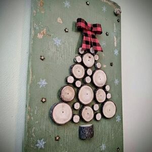 Rustic Holiday Tree Wall Decor with Red Bow